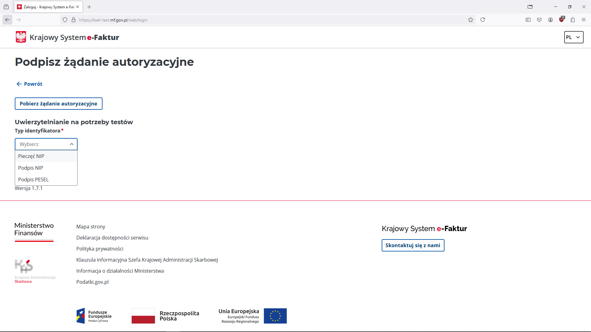 Wystawianie e-faktury - KSeF - typ identyfikatora