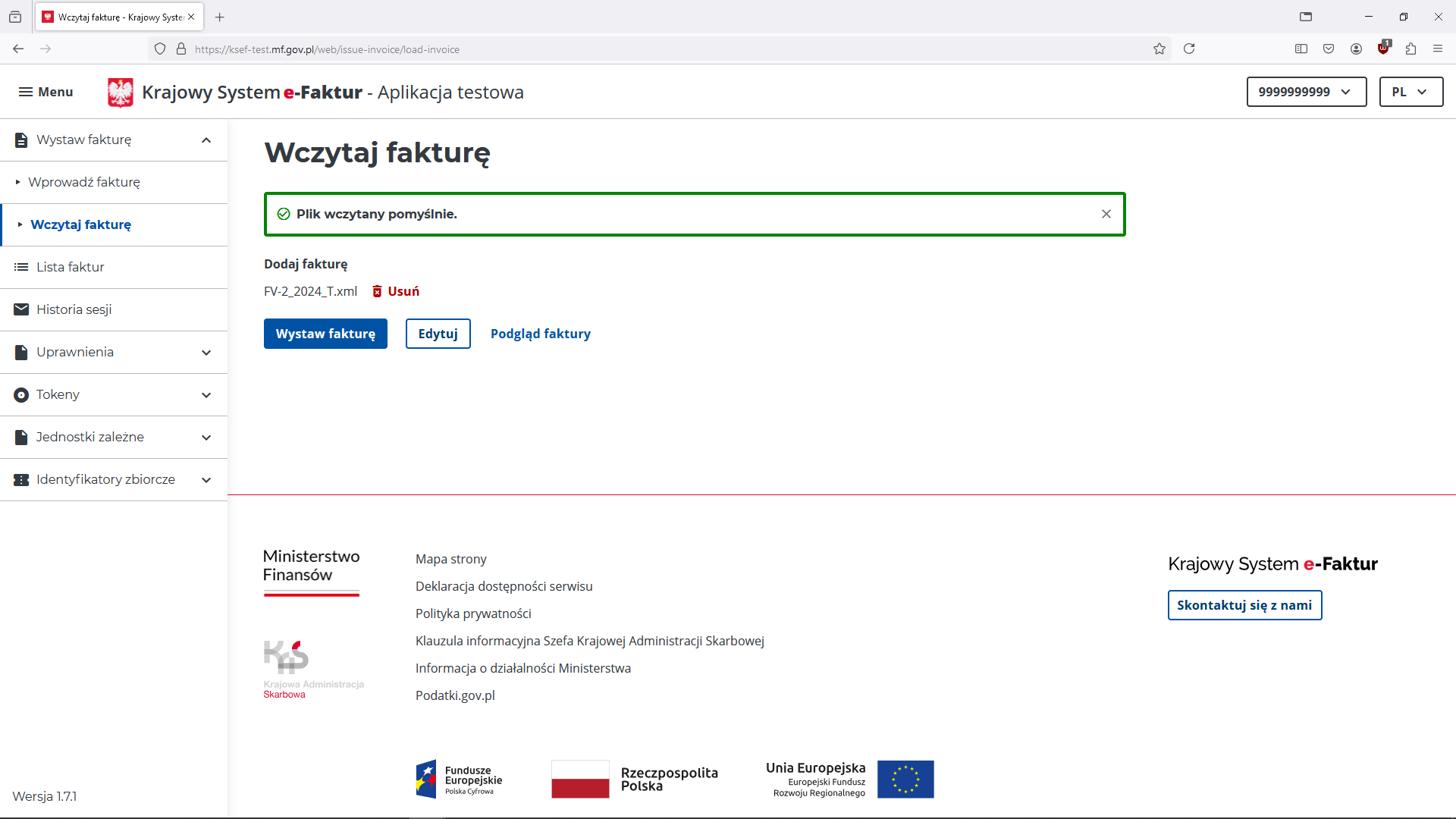 Wystawianie e-faktury - KSeF - wczytanie faktury
