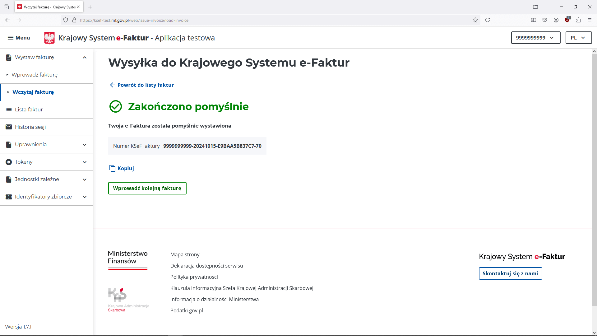 Wystawianie e-faktury - KSeF - zakończenie wysyłki